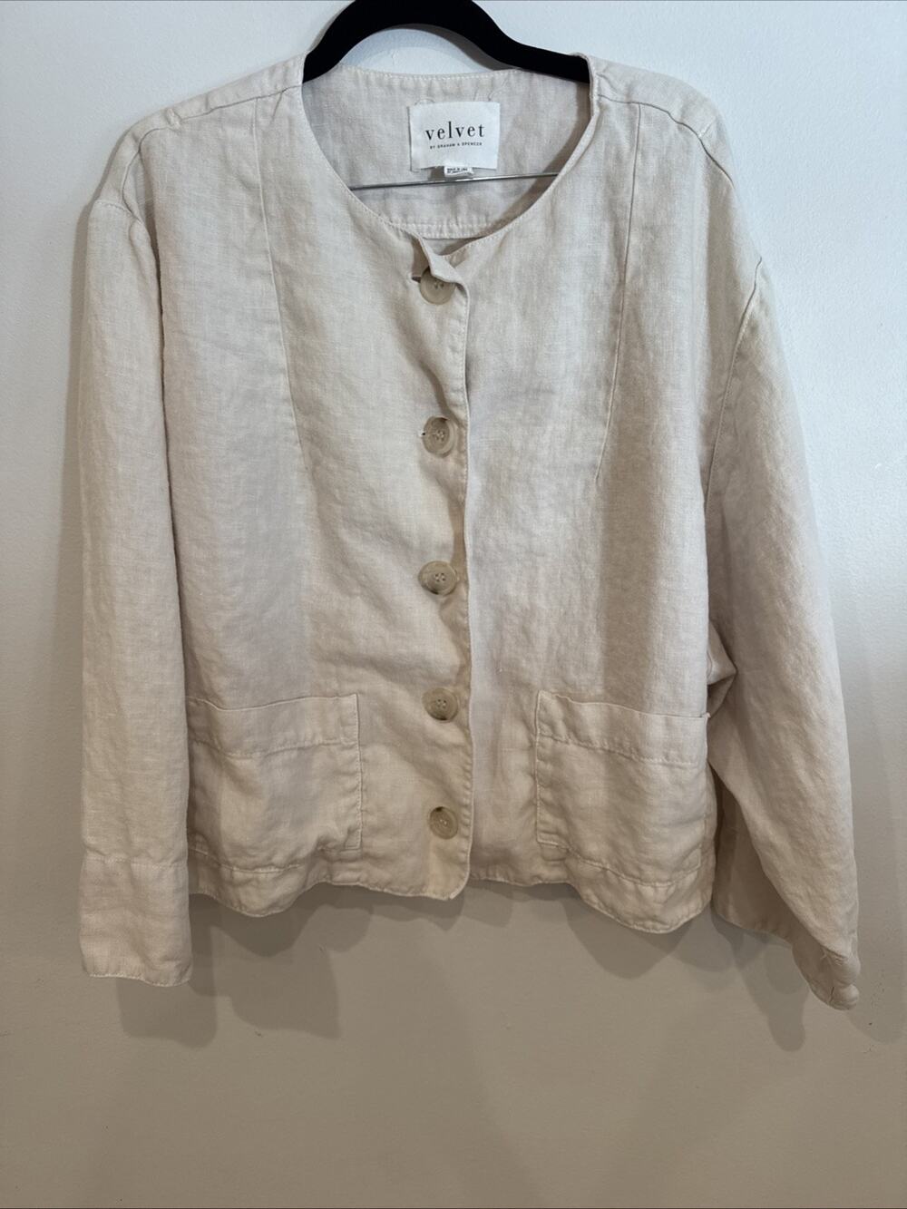 Velvet by Graham & Spencer Button Front 100% Linen Jacket Pockets Women's L